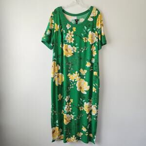 GILI Maxi Dress Women's 1XP Green Floral Tropical Cottagecore Feminine Boho Chic